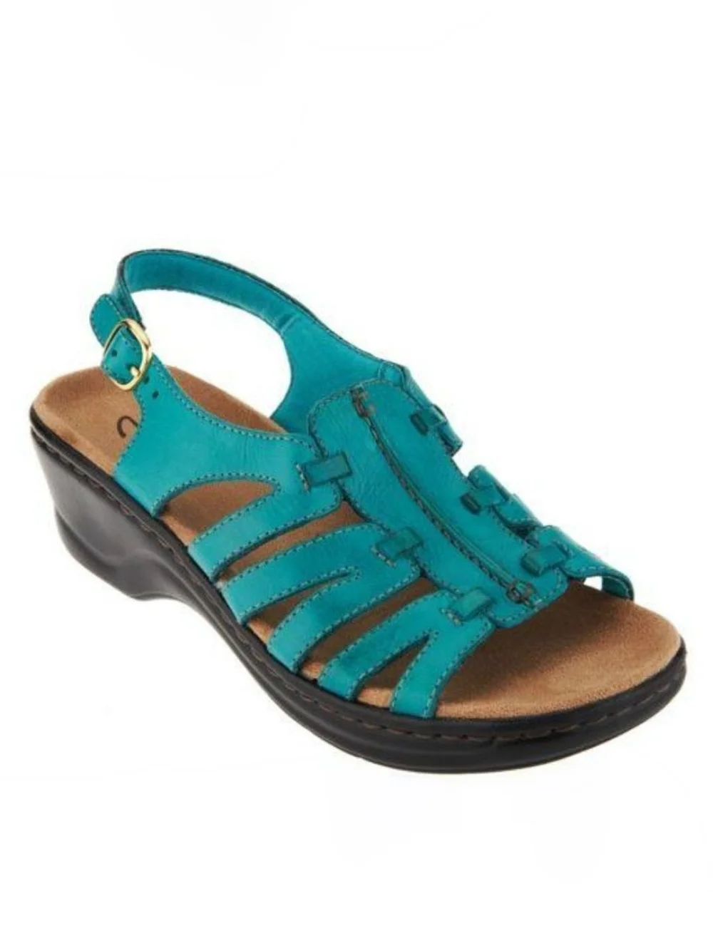 Clarks Lexi Marigold Teal Leather Strappy Wedge Sandals W 11 - Picture 1 of 14